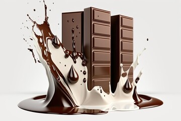 Sticker - Chocolate bars in close up, against a white background. Generative AI