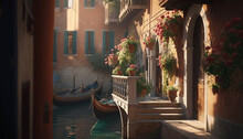 Within A Pathway In The Venice Italy Canals Beautiful Generative AI	