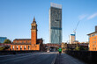 Panoramic view of Castle field Congregational Chapel with Beetham tower in background at Manchester UK