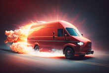 Incredibly Rapid Package Delivery Service, With A Van That Accelerates Like A Rocket On Fire. Generative AI