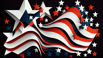 Wall Mural - Independence day abstract background with elements of the American flag in dark blue Generative AI colors.