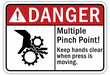 © middlenoodle - Pinch point hazard sign and labels Keep hands clear when press is moving