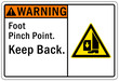 Pinch point hazard sign and labels Foot pinch point, keep back