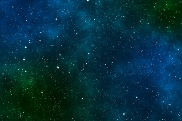 Wall Mural - starry night image with the green and blue nebulas in the cosmic space.