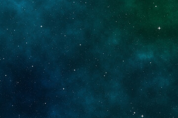 Starry night image with the green galaxy and nebula in the cosmic space.