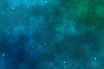 Wall Mural - starry night image with the blue and green galaxy and nebulas in the cosmic space.