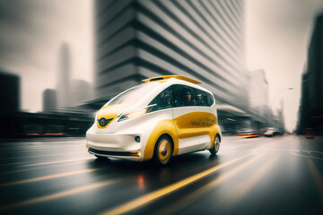 Wall Mural - futuristic eco-friendly electric green energy yellow taxi cab automobile, generative ai