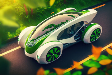 Wall Mural - futuristic eco-friendly electric green energy car automobile, generative ai