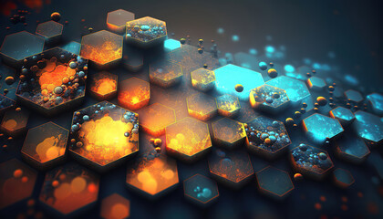 Wall Mural - abstract futuristic colorful background with hexagons, generative ai