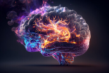 Wall Mural - An abstract concept of a colorful brain exploding with ideas