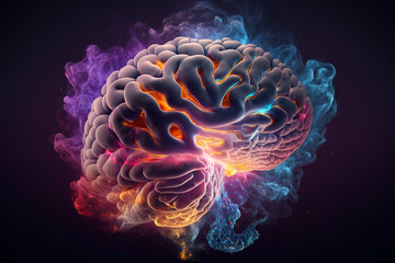 Wall Mural - An abstract concept of a colorful brain exploding with ideas