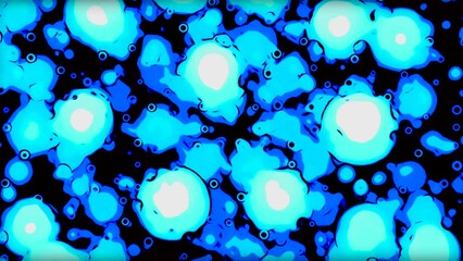 Poster - Blue and orange dense bubbles. Design. Black background with bright bubbles made in animation that bubble and blur.