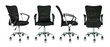 set of black office chair isolated with reflect floor
