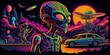 Psychedelic trippy alien cartoon 70s, rave style, acid color. Retrowave concept. AI Generative