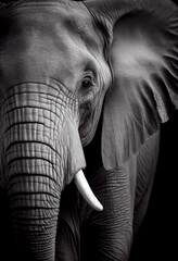 Wall Mural - Schwarz weiß Portrait von einem Elefant. Perfektes afrikanisches Wandbild - Generative Ai
