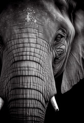 Wall Mural - Schwarz weiß Portrait von einem Elefant. Perfektes afrikanisches Wandbild - Generative Ai
