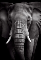 Wall Mural - Schwarz weiß Portrait von einem Elefant. Perfektes afrikanisches Wandbild - Generative Ai