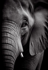 Wall Mural - Schwarz weiß Portrait von einem Elefant. Perfektes afrikanisches Wandbild - Generative Ai