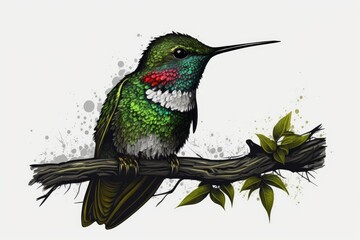 Sticker - In Costa Rica, you can spot this adorable Fiery throated Hummingbird sitting on a mossy branch. Generative AI