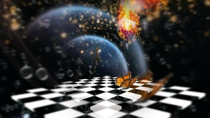 Wall Mural - Doll on chessboard in space