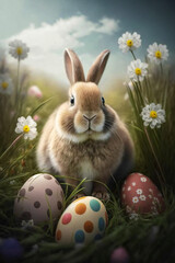 Wall Mural - easter bunny and easter eggs - Created with Generative AI technology.