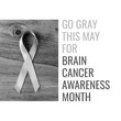 Composition of go gray this may for brain cancer awareness month text over grey ribbon