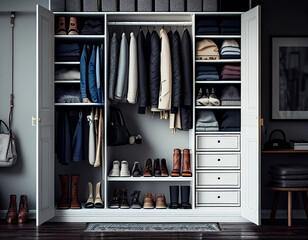 An Organized and Brightly Lit Modern Closet | Generative AI