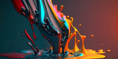 Wall Mural - Colorful Paint Pour - Abstract Background - Dripping - Generative AI