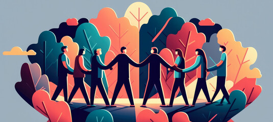 team of people holding hands and working together for business success, generative ai