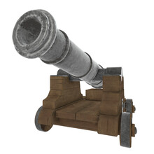 3d Rendering Old Cannon Isolated On Transpaternt Background. Iftar Cannon For Ramadan . Front View.