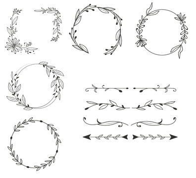 set of elegant hand drawn frames flowers vector EPS10