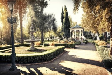 Wall Mural - View of city park in french garden style, concept of French Architecture and Garden Design, created with Generative AI technology