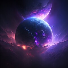 purple and blue planet partial eclipse generative ai