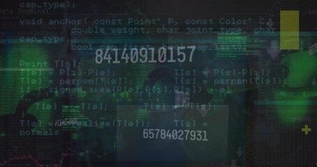 Poster - Animation of increasing numbers over computer language against chain on abstract background