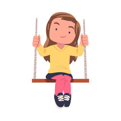 Sticker - Little girl sitting on rope swing, front view cartoon vector illustration