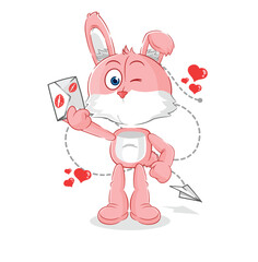 Poster - pink bunny hold love letter illustration. character vector