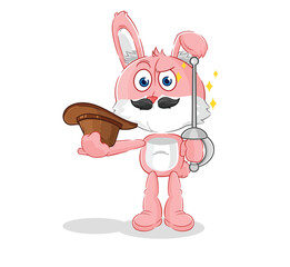 Canvas Print - pink bunny fencer character. cartoon mascot vector