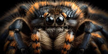 Extreme Close Up Of A Spider.  Tarantula Macro Image Of The Head And Eyes On Black Background,  Image Created With Generative Ai