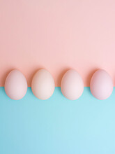 Matte Pink Easter Eggs With Copy Space On Blue And Pink Background For Easter Card Generative Ai Illustration