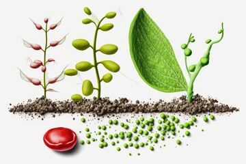 Wall Mural - Sowing peas. Dry pea seeds have germinated and are ready to be buried in damp soil. Sowing seeds and nurturing young plants. Image of food plants sprouting in the spring. Generative AI