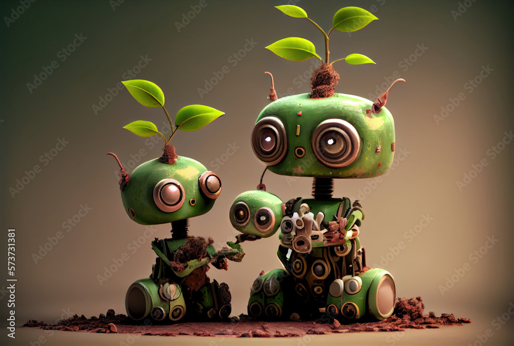 Eco friendly robot family on the ground. Technology and Environment ...