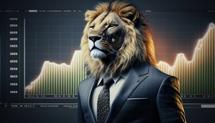Lion trader depicts a powerful and confident figure making bold moves and dominating the financial market, representing strength and leadership