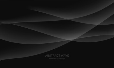 Wall Mural - Abstract black background with smooth gray line, wave. Modern, luxury and fashion backdrop with Smooth Curves, Elegant Design, and Futuristic Style. Black gradient geometric. Vector illustration.