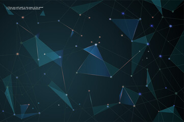 Aufkleber - Blue abstract polygonal space with connecting dots and lines. Dark background. Connection structure.