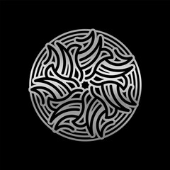 Poster - Abstract Circular Geometric Symbol Design with Modern Style and Shinny Silver Color. Isolated on Black Background.