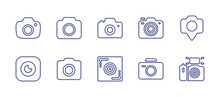 Camera Line Icon Set. Editable Stroke. Vector Illustration. Containing Camera, Photo Camera Black Tool, Photo Camera