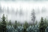 Fototapeta Natura - The misty evergreen forest spread out before you. Pine trees, ferns, and moss of tremendous strength. Tense and gloomy panorama. Estonia. Generative AI