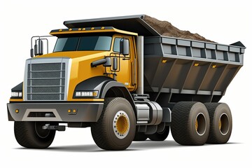 Poster - A substantial dump truck for use in a quarry. In the transportation sector. Along a hilly route, a mining truck makes its way. Coal being transported in a truck from the quarry. Generative AI