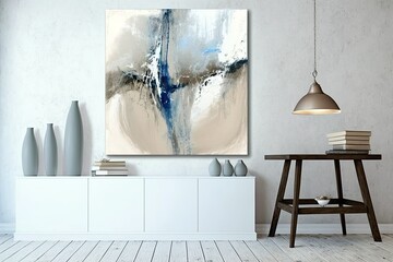 Sticker - Beautiful abstract acrylic painting in white, blue, and beige. Generative AI