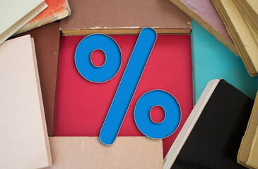 Poster - Percentage Sign in opened book with vintage, natural patterns old antique paper design.